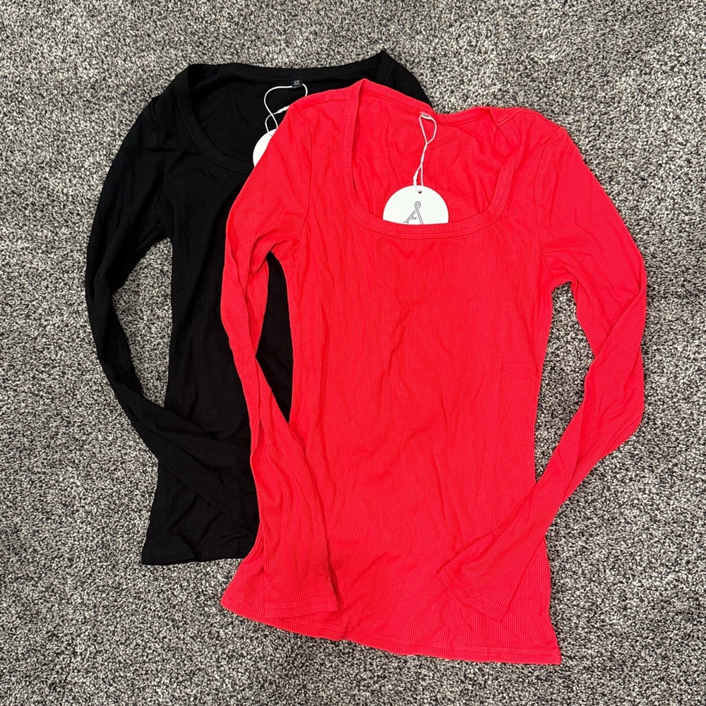 2 pack red and black long sleeve shirts